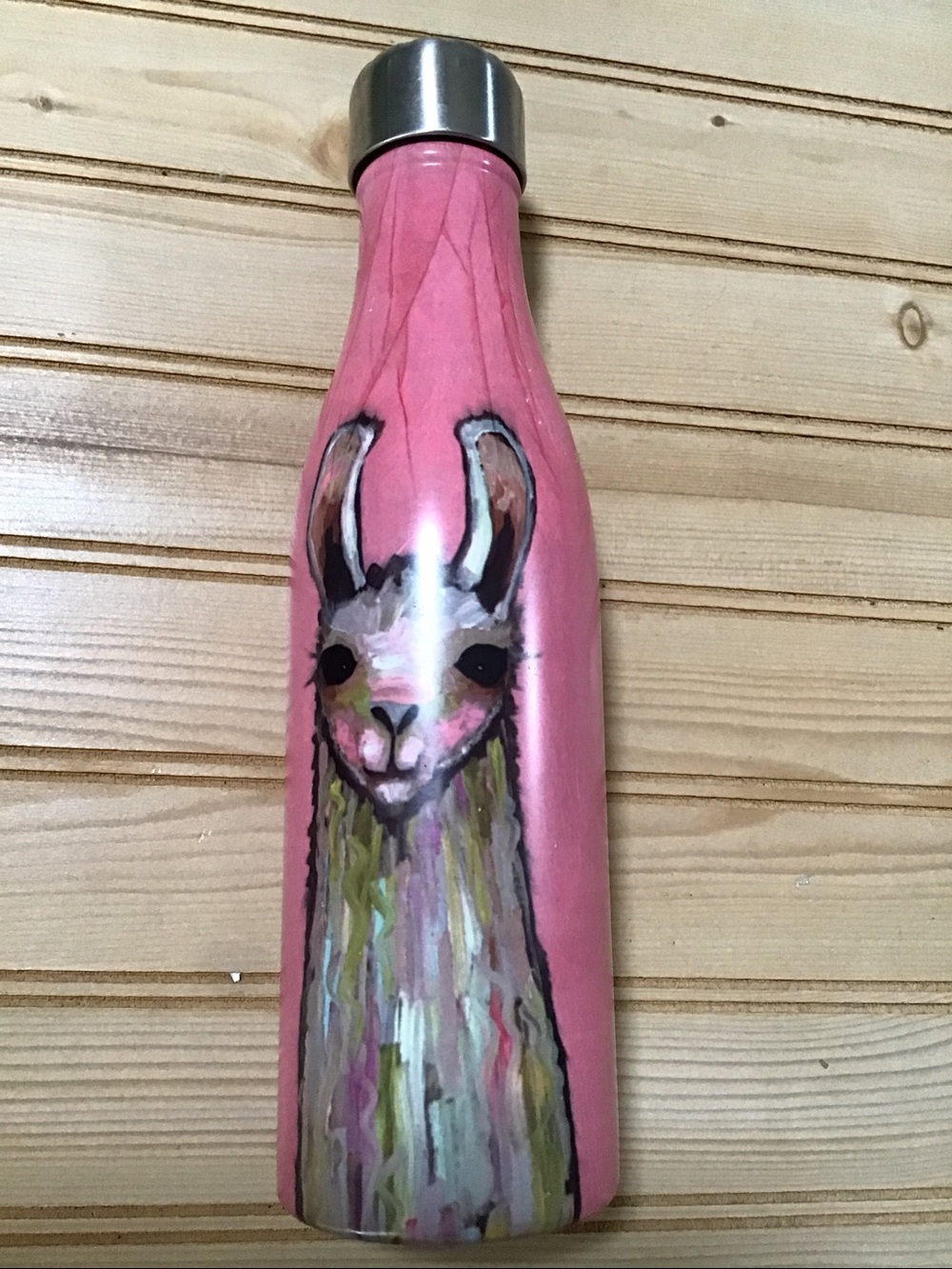 Studio Oh Pink La La La Llama Watercolor Painted Stainless Steel Water Bottle